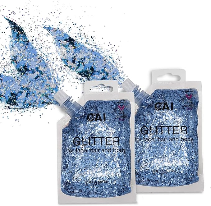 Hair Glitter Gel; Body Glitter & Face Glitter for Women/Kids(2 Pk Blue/Blue) Chunky Iridescent Holograph Stars & Moon, 6 oz | Cosmetic-Grade Makeup, Apply Without Glue, Easy to Take Off & Clean