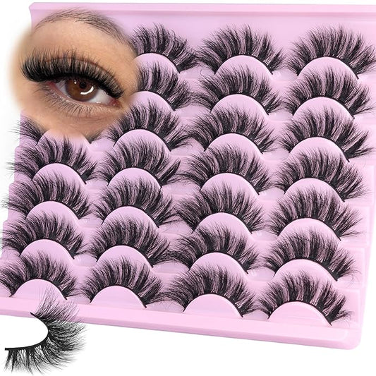 Mink Lashes 18mm False Eyelashes D-Curly Russian Strip Lashes Long Dramatic Cat Eye Lashes Natural Look Like Lash Extension 6D Volume Wispy Fake Eyelashes Pack by YDAGKH, 14 Pairs