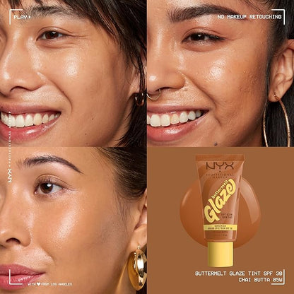 NYX PROFESSIONAL MAKEUP Buttermelt Glaze Soft Glow Skin Tint + SPF 30, Up To 12HR Wear, 05 Chai Butta