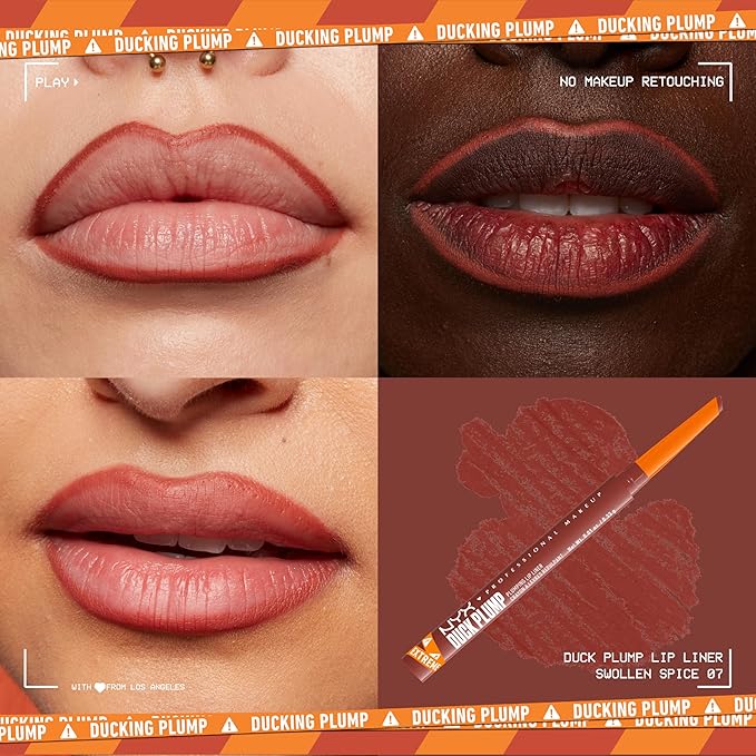 NYX PROFESSIONAL MAKEUP Duck Plump Plumping Lip Liner, Matte Pencil With Up To 10HR Wear, Swollen Spice (Warm Nude Lip Liner)