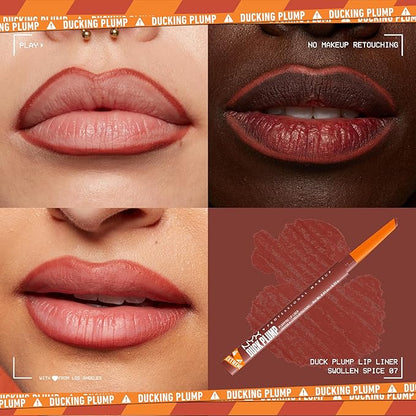 NYX PROFESSIONAL MAKEUP Duck Plump Plumping Lip Liner, Matte Pencil With Up To 10HR Wear, Swollen Spice (Warm Nude Lip Liner)