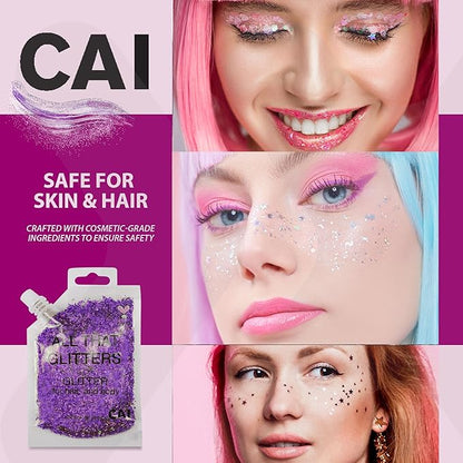 Hair Glitter Gel Body Glitter & Face Glitter for Women/Kids (1 Pk Blue) Chunky Iridescent Holograph Stars & Moon 3 oz | Cosmetic-Grade Makeup, Apply Without Glue, Easy to Take Off & Keep Skin Clean