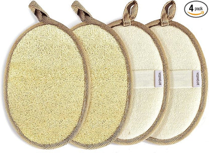 Natural Loofah Sponge Exfoliating(4 Packs),Made with Eco-Friendly and Biodegradable Shower Luffa Sponge, Loofah for Women and Men, Brown