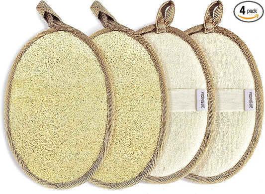 Natural Loofah Sponge Exfoliating(4 Packs),Made with Eco-Friendly and Biodegradable Shower Luffa Sponge, Loofah for Women and Men, Brown