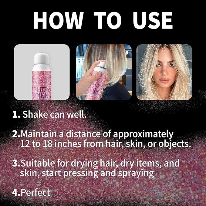 Body Glitte Spray, 150ML Pink Glitter Spray for Hair and Body, Long-Lasting and Quick-Drying Holographic Glitter Hairspray for Kids Women, Body Shimmer Festival Rave and Makeup 4.2 Fl Oz