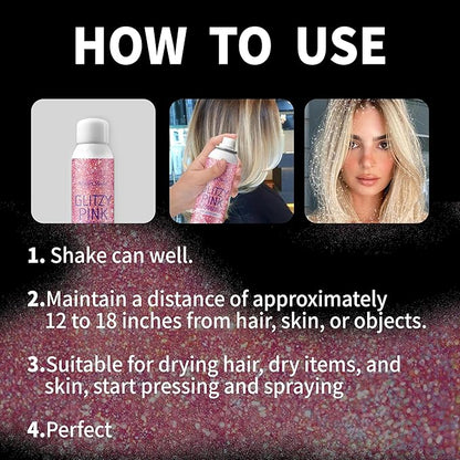 Body Glitte Spray, 150ML Pink Glitter Spray for Hair and Body, Long-Lasting and Quick-Drying Holographic Glitter Hairspray for Kids Women, Body Shimmer Festival Rave and Makeup 4.2 Fl Oz