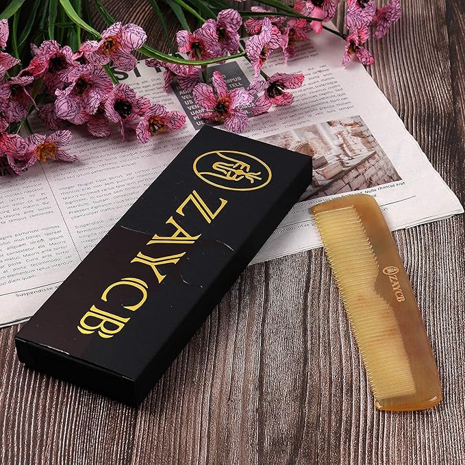 Buffalo Horn Fine Tooth Comb - Anti-Static Hair Comb - Hair Styling Detangling Comb for All Hair Types (Men, Women, Kids)