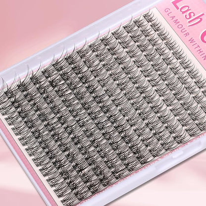 Natural Lash Clusters Kit Wispy Lash Invisible Lash Band Cluster Eyelash Extensions Kit 8-16mm Individual Lashes Extension DIY D Curl Eyelash Clusters with Waterproof Lash Band Clusters