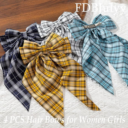 4 PCS Big Hair Bows for Women - Bow-knot Clips for Thick & Thin Hair, Nonslip Bow Claw Clips