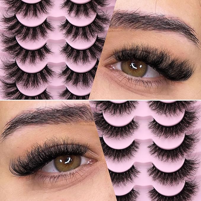 Newcally False Eyelashes Thick Volume Wispy Faux Mink Lashes 8D Volume Long Cat Eye Lashes Dramatic 18MM 2 Styles Mixed Fake Lashes 14 Pairs Pack