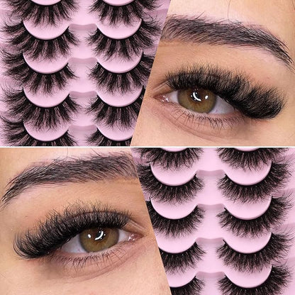 Newcally False Eyelashes Thick Volume Wispy Faux Mink Lashes 8D Volume Long Cat Eye Lashes Dramatic 18MM 2 Styles Mixed Fake Lashes 14 Pairs Pack