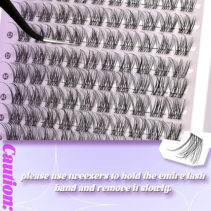 Natural Lash Clusters Kit Wispy Lash Invisible Lash Band Cluster Eyelash Extensions Kit 8-16mm Individual Lashes Extension DIY D Curl Eyelash Clusters with Waterproof Clear Lash Band Clusters