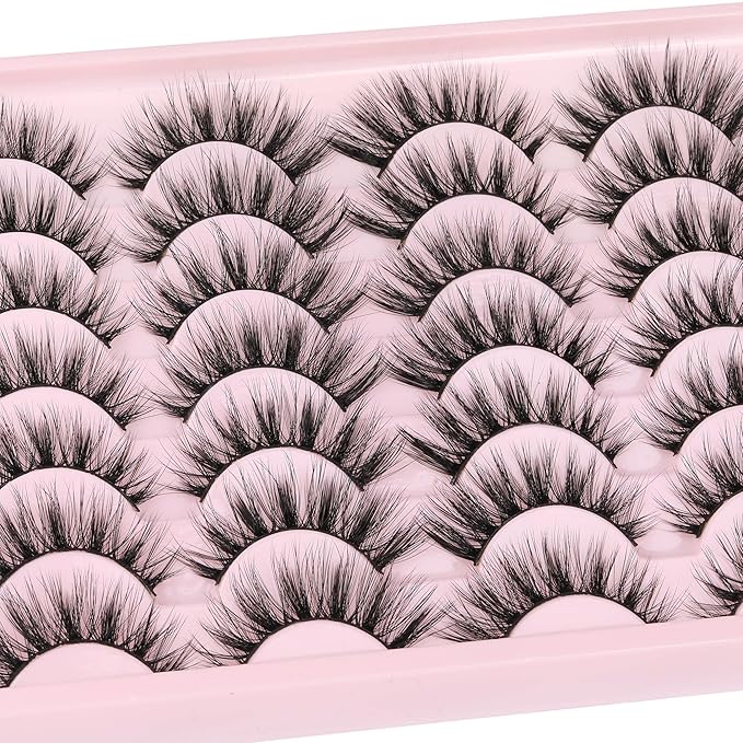 Newcally Eyelashes False Lashes Wispy Spikes Eyelashes Mink Natural Look 3D Volume Fake Eye Lashes Pack Cat Eye Strip Reusable Faux Mink Eyelash 14 Pairs