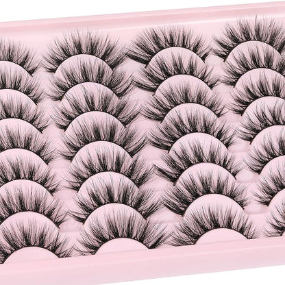 Newcally Eyelashes False Lashes Wispy Spikes Eyelashes Mink Natural Look 3D Volume Fake Eye Lashes Pack Cat Eye Strip Reusable Faux Mink Eyelash 14 Pairs