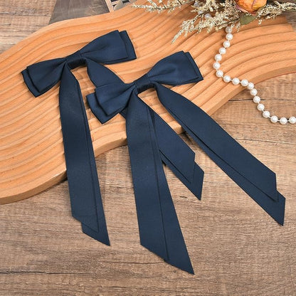 2PCS Silky Satin Hair Bows Hair Clip Blue Hair Ribbon Ponytail Holder Accessories Slides Metal Clips Hair Bow for Women Girls Toddlers Teens Kids