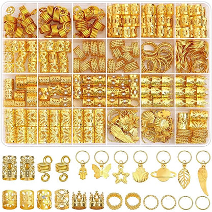 280 Pcs Hair Jewelry for Women, Hair Charms Cuffs Beads for Braids Loc Jewelry for Dreadlocks, Adjustable Gold Braids Coils Rings Decoration for Dreadlock Accessories