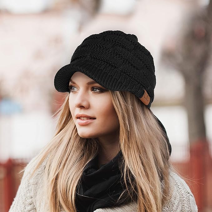 C.C Hatsandscarf Exclusives Women's Ribbed Knit Hat with Brim (YJ-131)(YJ-2023)