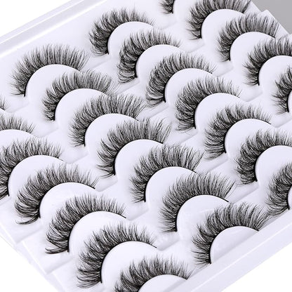 Newcally Cat Eye Lashes Natural Look False Eyelashes Short Wispy 3D Volume Fake Eye Lashes Pack 14 Pairs