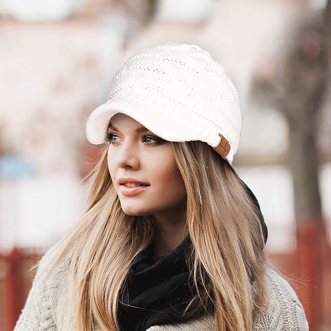 C.C Hatsandscarf Exclusives Women's Ribbed Knit Hat with Brim (YJ-131)(YJ-2023)