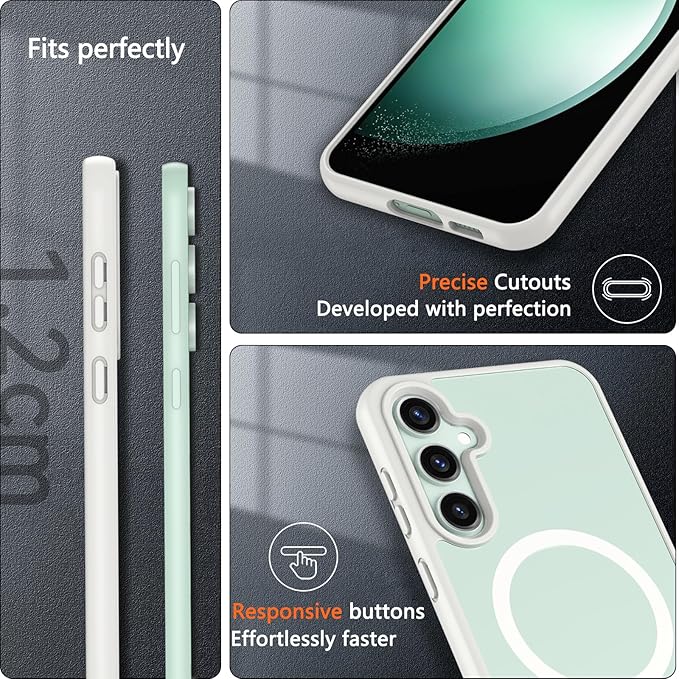 OWKEY Design for Galaxy S23 FE Case 6.4'', Magnetic Galaxy S23 FE Case for Magsafe with Screen Protector [Military-Grade Protection] Shockproof Phone Cover Slim Protective Bumper for S23 FE 5G, White