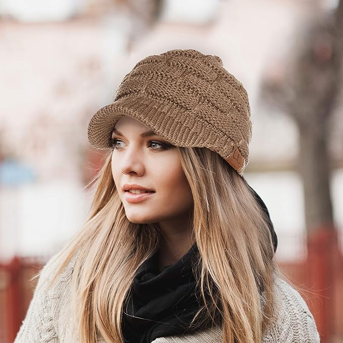 C.C Hatsandscarf Exclusives Women's Ribbed Knit Hat with Brim (YJ-131)(YJ-2023)