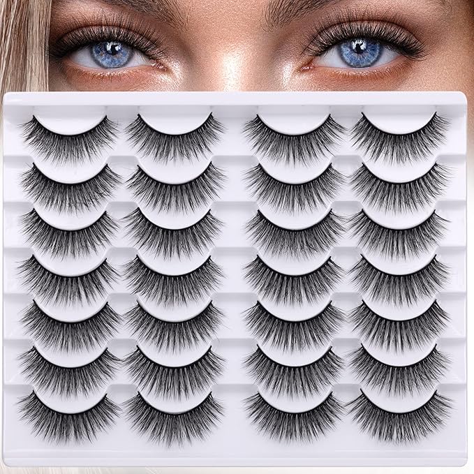 Newcally Lashes False Eyelashes Natural Wispy Light Volume Faux Mink Lashes 14 Pairs Pack
