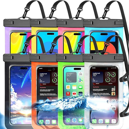 8 Pack Multicolor Universal Waterproof Phone Pouch, Large Phone Waterproof Case Dry Bag (Protection Level: IP68) Outdoor Sports for Apple iPhone,Samsung,and up to 7.5" (Multicolor 8 Pack)