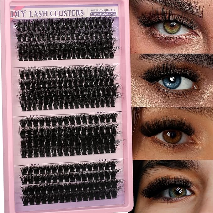 280 Pcs Lash Clusters Extensions Kit - 60D 80D 100D 120D Faux Mink Individual Eye Lash 12-18mm Clusters with D Curl Fluffy Wispy Lash Clusters for Lash Extension at Home