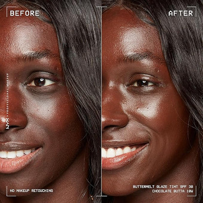 NYX PROFESSIONAL MAKEUP Buttermelt Glaze Soft Glow Skin Tint + SPF 30, Up To 12HR Wear, 10 Chocolate Butta