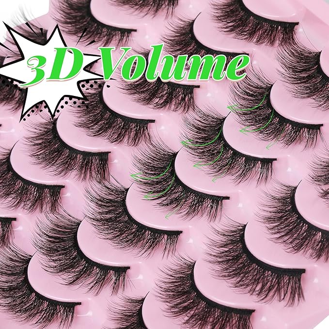 14 Pairs False Eyelashes Natural Mink Lashes Wispy Cat Eye Lashes 14mm 3D Volume Strip Fake Eyelashes Pack by TNFVLONEINS