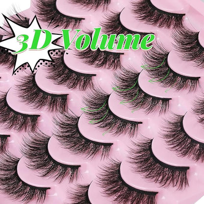 14 Pairs False Eyelashes Natural Mink Lashes Wispy Cat Eye Lashes 14mm 3D Volume Strip Fake Eyelashes Pack by TNFVLONEINS