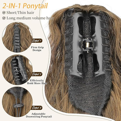 ORSUNCER Ponytail Extension Claw Clip 26" Curly Pony Tail Clip in Hair Extensions Fluffy Natural Looking Synthetic Hairpieces for Women
