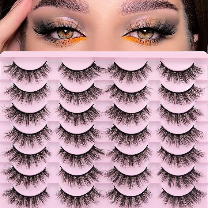 14 Pairs False Eyelashes Natural Mink Lashes Wispy Cat Eye Lashes 14mm 3D Volume Strip Fake Eyelashes Pack by TNFVLONEINS