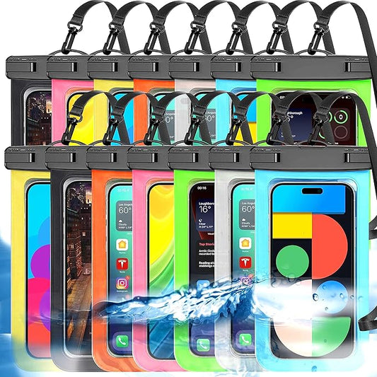 14 Pack Multicolor Universal Waterproof Phone Pouch, Large Phone Waterproof Case Dry Bag (Protection Level: IP68) Outdoor Sports for Apple iPhone,Samsung,and up to 7.5" (Multicolor 14 Pack)