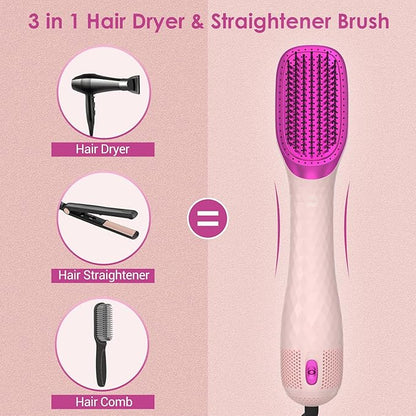 3 in 1 Hair Dryer Brush Professional 1200W Powerful Ceramic Tourmaline 3 Heat/2 Speed Settings One Step Hair Dryer and Styler (Pink)