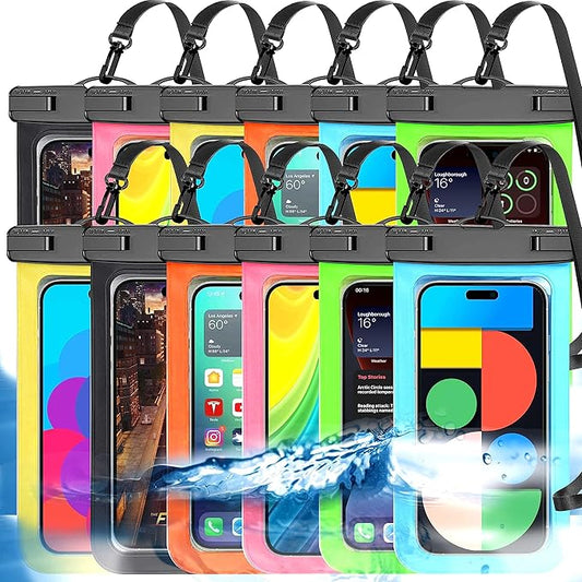 12 Pack Multicolor Universal Waterproof Phone Pouch, Large Phone Waterproof Case Dry Bag (Protection Level: IP68) Outdoor Sports for Apple iPhone,Samsung,and up to 7.5" (Multicolor 12 Pack)