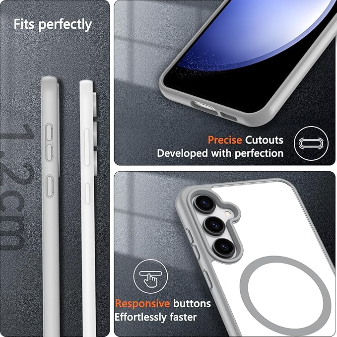 OWKEY Design for Galaxy S23 FE Case 6.4'', Magnetic Galaxy S23 FE Case for Magsafe with Screen Protector [Military-Grade Protection] Shockproof Phone Cover Slim Protective Bumper for S23 FE 5G, Gray