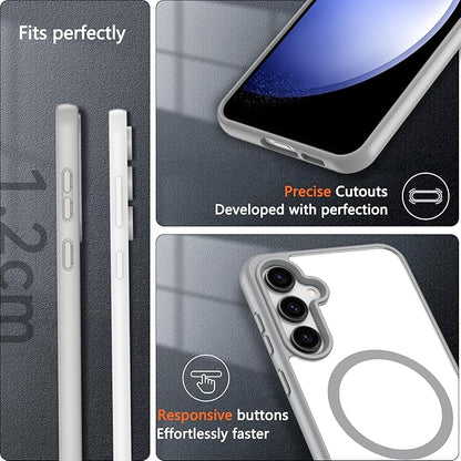 OWKEY Design for Galaxy S23 FE Case 6.4'', Magnetic Galaxy S23 FE Case for Magsafe with Screen Protector [Military-Grade Protection] Shockproof Phone Cover Slim Protective Bumper for S23 FE 5G, Gray