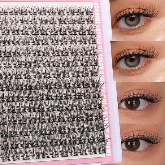 Natural Lash Clusters Kit Wispy Lash Invisible Lash Band Cluster Eyelash Extensions Kit 8-16mm Individual Lashes Extension DIY D Curl Eyelash Clusters with Waterproof Lash Band Clusters