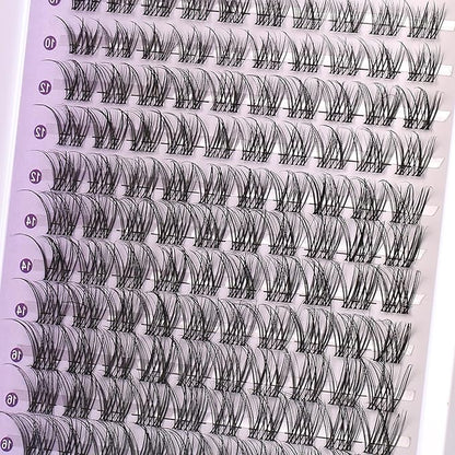 Natural Lash Clusters Kit Wispy Lash Invisible Lash Band Cluster Eyelash Extensions Kit 8-16mm Individual Lashes Extension DIY D Curl Eyelash Clusters with Waterproof Clear Lash Band Clusters