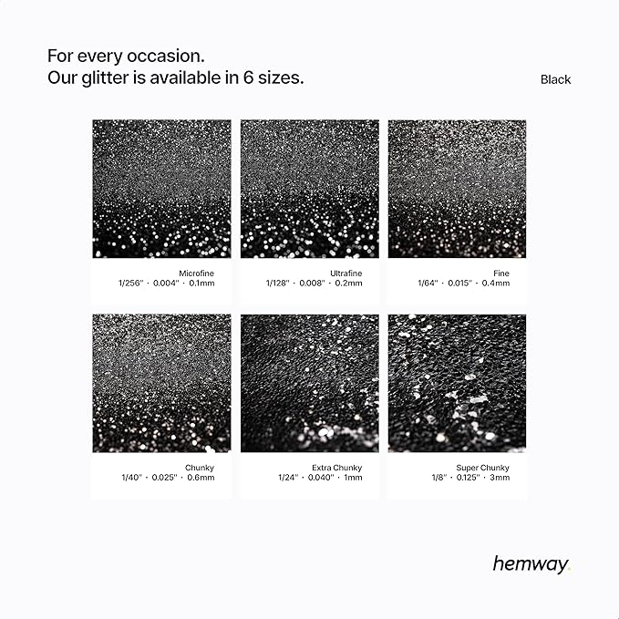 Hemway Premium Ultra Sparkle Glitter Multi Purpose Metallic Flake for Nail Art, Cosmetic Graded, Makeup, Festival, Party, Hair, Body and Eyes 100g / 3.5oz - Black