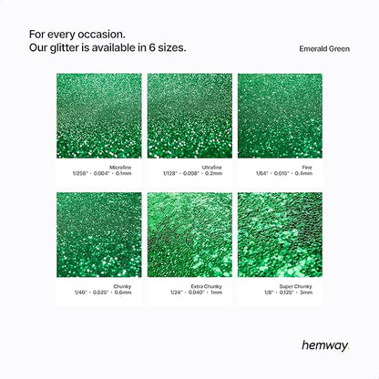 Hemway Premium Ultra Sparkle Glitter Multi Purpose Metallic Flake for Nail Art, Cosmetic Graded, Makeup, Festival, Party, Hair, Body and Eyes 100g / 3.5oz - Emerald Green
