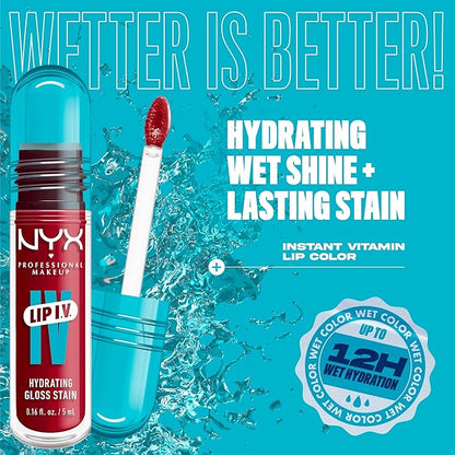 NYX PROFESSIONAL MAKEUP Lip IV Hydrating Glossy Lip Stain with 12HR Hydration - Red-y Set Wet (Red)