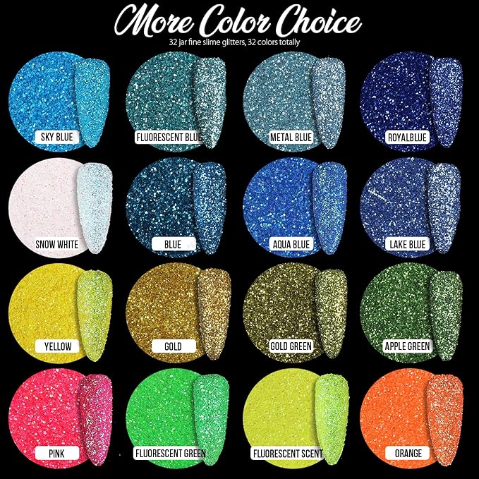 Teenitor Fine Glitter, 32 Jars, Each 8g GlitterAssorted Set for Color Arts and Craft , Eyeshadow, Makeup, Nail Art Pigment
