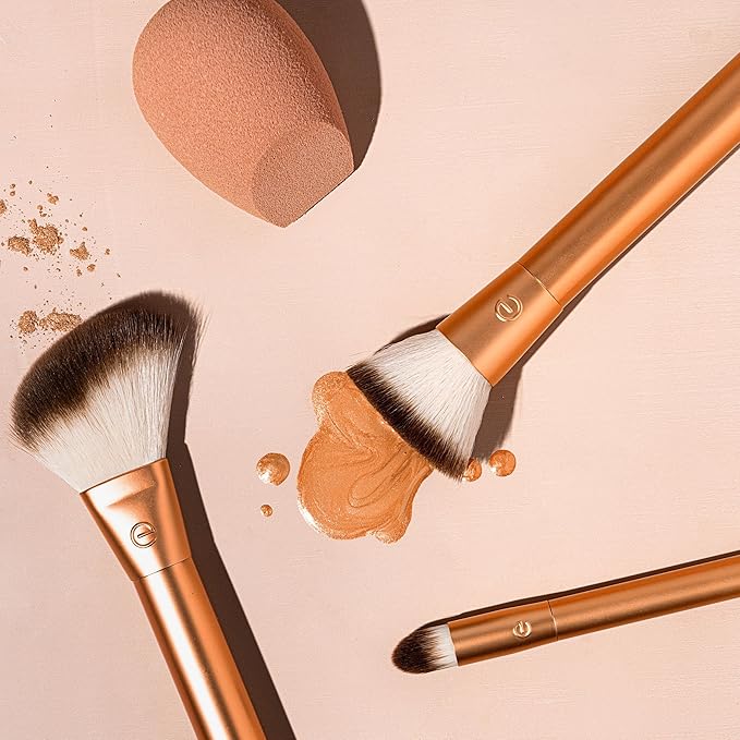 EcoTools Precious Metals Face Blend & Sculpt Set, Makeup Brush Set For Foundation, Concealer, & Powder, Makeup Sponge, Eco-Friendly, Recycled Aluminum, Chrome, Cruelty-Free, 4 Piece Set