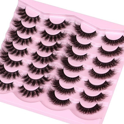 Newcally False Eyelashes Thick Volume Wispy Faux Mink Lashes 8D Volume Long Cat Eye Lashes Dramatic 18MM 2 Styles Mixed Fake Lashes 14 Pairs Pack