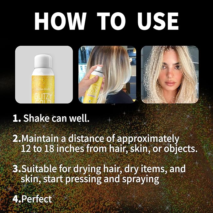 Body Glitte Spray, 150ML Gold Glitter Spray for Hair and Body, Long-Lasting and Quick-Drying Glitter Hairspray for Kids Women, Body Shimmer Festival Rave and Makeup 4.2 Fl Oz