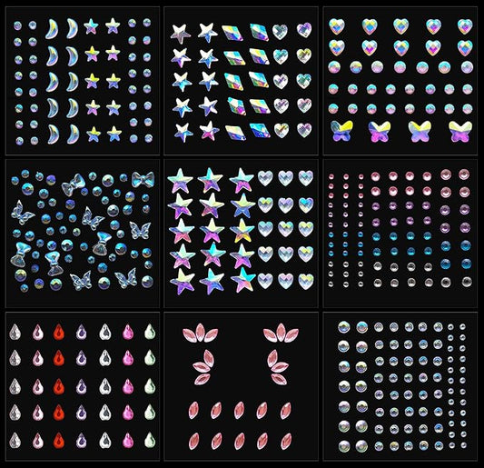 9 Sheets Eye Body Face Gems Makeup Jewels Rhinestone Stickers Self Adhesive Crystal Rainbow Makeup Diamonds Face Stick Gems for Women Festival Accessory and Nail Art Decorations