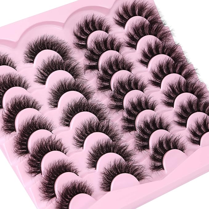 Newcally False Eyelashes Thick Volume Wispy Faux Mink Lashes 8D Volume Long Cat Eye Lashes Dramatic 18MM 2 Styles Mixed Fake Lashes 14 Pairs Pack