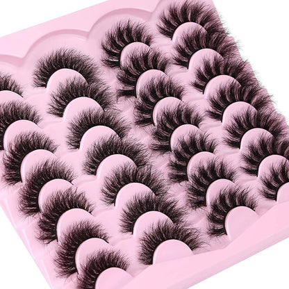 Newcally False Eyelashes Thick Volume Wispy Faux Mink Lashes 8D Volume Long Cat Eye Lashes Dramatic 18MM 2 Styles Mixed Fake Lashes 14 Pairs Pack